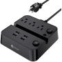 Power Strip with USB, iClever USB Charging Station with 3 Outlet 4 USB Ports, 10A 5ft Extension Cord, Dual Switch Control, Overload Protection, Phone Tablet Stand for Home, Office and Hotel - Black