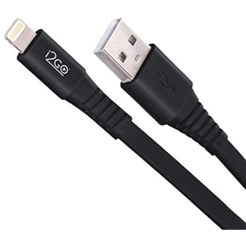 i2GO Lightning Flat Cable (4ft), iPhone Charger MFi Certified for iPhone 12/12 Pro/ 12 Pro Max/ 12 Mini/ 11 Pro Max/ 11 Pro/ 11/ X/ 8 Plus/ 8/7/ 7 Plus/iPad and More - Black