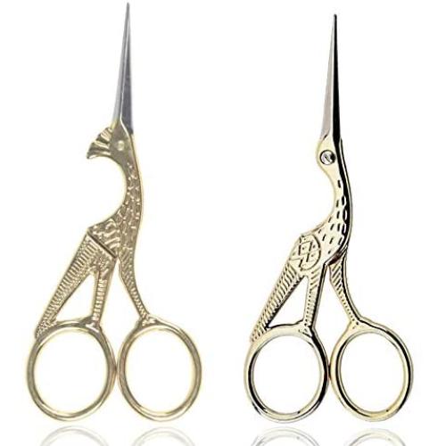BIHRTC Scissors 4.5 Inch Small Stainless Steel Sharp Embroidery Scissors Classic Crane Design Sewing Gold Scissors for Office Embroidery Sewing Craft Art Work and Everyday Use