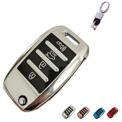 BINOWEN for Kia Key Fob Case Cover, TPU Key Fob Shell Protector Shell Keyless Remote Control Smart Key Holder with Keychain Fit for Kia Rio Optima Soul Sportage Sorento Carens Key Case (Silver)