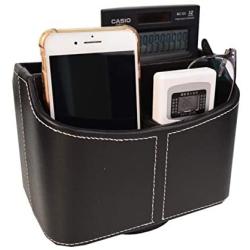 Baitaihem Rotatable Remote Control Holder PU Leather Remote Control Organizer with 5 Compartments for Remotes Controllers Eyeglasses TV Guide Mail Electronics Tablet Media Storage,Black
