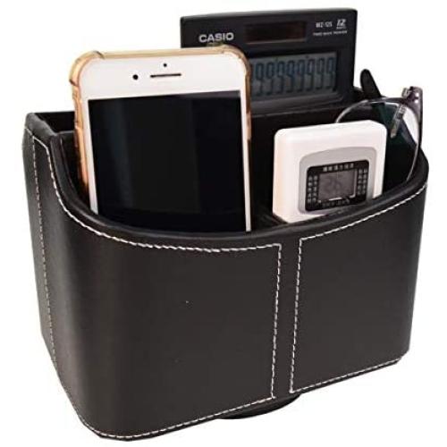 Baitaihem Rotatable Remote Control Holder PU Leather Remote Control Organizer with 5 Compartments for Remotes Controllers Eyeglasses TV Guide Mail Electronics Tablet Media Storage,Black