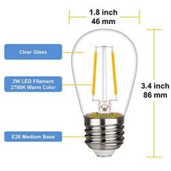 10 Pack-LED S14 Replacement Bulbs, LED Filament Bulb, 2W(20W Equivalent), Fits for Outdoor String Lights/Patio Lights, Warm 2700K, Dimmable, E26 Standard Screw Base, Clear Glass (2W-10 Pack)