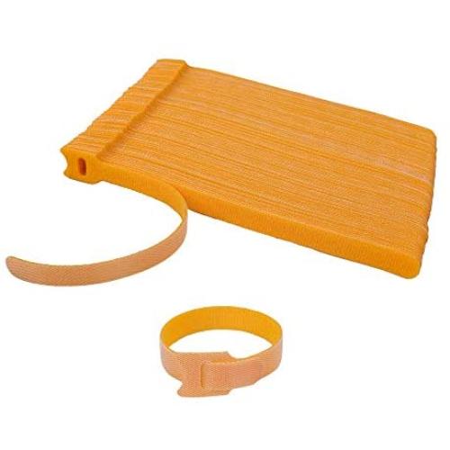 100 PCS 8 x 1/2 Inch Reusable Fastening Cable Ties Yellow with Hook Loop Rope Holder, KOOWIN Adjustable Cord Organization Straps Management Cable Wraps Cord Wire Organizer for Home and Office