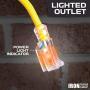 10 Foot Lighted Outdoor Extension Cord - 10/3 SJTW Yellow 10 Gauge Extension Cable with 3 Prong Grounded Plug for Safety - Great for Garden and Major Appliances