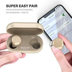 TOZO T12 Wireless Earbuds Bluetooth Headphones Premium Fidelity Sound Quality Wireless Charging Case Digital LED Intelligence Display IPX8 Waterproof Earphones Built-in Mic Headset for Sport Champange