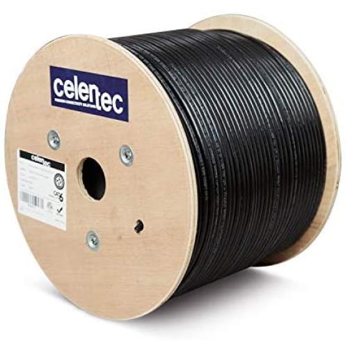 celertec CAT6 Outdoor Cable, 1000ft, 23AWG Solid Bare Copper, Unshielded Twisted Pair (UTP), UV Resistant, Weatherproof, Waterproof, CMX, ETL Listed, 550MHz, Bulk Ethernet Cable, Wooden Spool