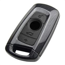 TANGSEN Smart Key Fob Case for BMW 1 3 4 5 6 7 Series GT3 GT5 M5 M6 X3 X4 3 4 Button Keyless Entry Remote Personalized Protective Cover Plastic Gray Brushed Pattern Black Silicone