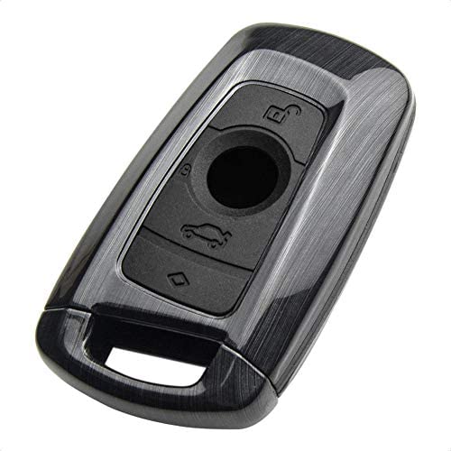 TANGSEN Smart Key Fob Case for BMW 1 3 4 5 6 7 Series GT3 GT5 M5 M6 X3 X4 3 4 Button Keyless Entry Remote Personalized Protective Cover Plastic Gray Brushed Pattern Black Silicone