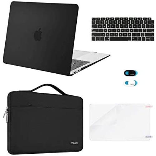 MOSISO MacBook Air 13 inch Case 2020 2019 2018 Release A2337 M1 A2179 A1932,Plastic Hard Case&Bag&Keyboard Skin&Webcam Cover&Screen Protector Compatible with MacBook Air 13 inch Retina, Black