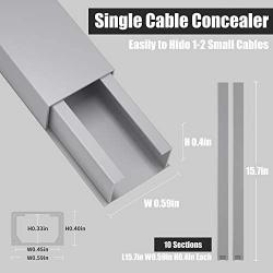 One-Cord Cable Concealer, 157in Cord Cover, PVC Wire Molding, Paintable Wire Channel to Hide a Single Power Cord, Speaker Wire or TV Cables in Home or Office - 10X L15.7in, W0.59in, H0.4in, CC03 Grey