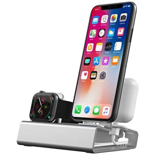 Aluminum Charging Stand for Apple Watch and iPhone Charing Station for Apple Products 3 in 1 Docking Holder iWatch Charger Stand for Apple Watch Series 6 SE 5 4 3 2 44mm 40mm 42mm 38mm iPhone Airpods