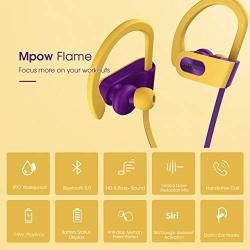 Mpow Flame Bluetooth Headphones V5.0 IPX7 Waterproof Wireless headphones, Bass+ HD Stereo Wireless Sport Earbuds, 7-9Hrs Playtime, cVc6.0 Noise Cancelling Mic for Home Workout, Running, Gym GoldPurple