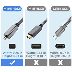 Elebase Micro HDMI Cable 6.6 FT,4K 60Hz Micro HDMI Cord Compatible for Raspberry Pi 4,GoPro Black Hero 7 6 5 4,Sony Camera A6000 A6300,Nikon B500,Lenovo Yoga 3 Pro 710,Canon