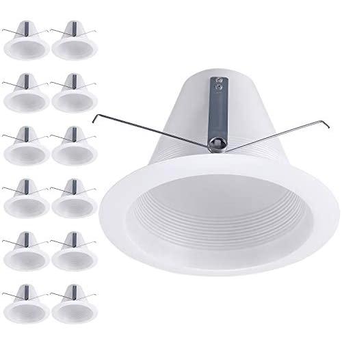 TORCHSTAR 12-Pack 6 Inch Recessed Can Light Trim, 5.51 Inch Air Tight Baffle Trim, Anti-Glare Self-Flanged Downlight Trim, for Max 75W PAR30, BR30, PAR38, BR40, A19 Bulbs & 6 Inch Housing Can