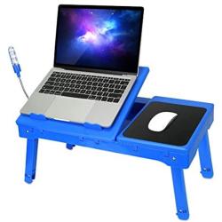 Laptop Desk for Bed Laptop Tray Table Foldable Stand Desk with Cooling Fan, 4 Port USB Hub, Adjustable LED Light, Mouse Pad and Storage Box for Working, Reading on Bed Couch Sofa (Blue)