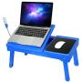 Laptop Desk for Bed Laptop Tray Table Foldable Stand Desk with Cooling Fan, 4 Port USB Hub, Adjustable LED Light, Mouse Pad and Storage Box for Working, Reading on Bed Couch Sofa (Blue)