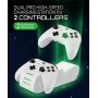 Fosmon Dual Controller Charger Compatible with Xbox One/One X/One S Elite (Not For Xbox Series X/S 2020) Controllers, (Two Slot) High Speed Docking Charging Station with 2 Rechargeable Battery - White