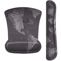 HOMKUMY Mouse Pad with Wrist Support and Keyboard Wrist Rest, Ergonomic Memory Foam Wrist Cushion Support with Non Slip Rubber Base Set for Computer, Laptop, Mac, Easy Typing & Pain Relief, World Map