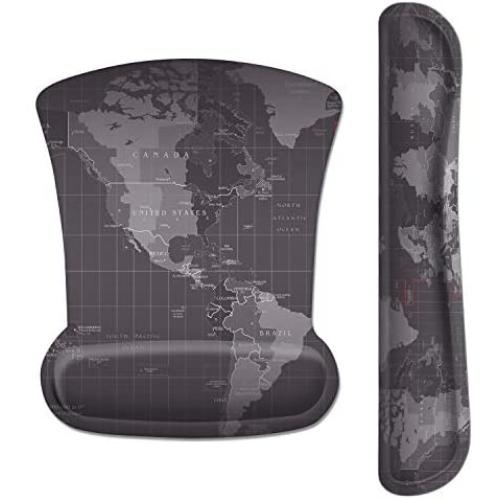 HOMKUMY Mouse Pad with Wrist Support and Keyboard Wrist Rest, Ergonomic Memory Foam Wrist Cushion Support with Non Slip Rubber Base Set for Computer, Laptop, Mac, Easy Typing & Pain Relief, World Map