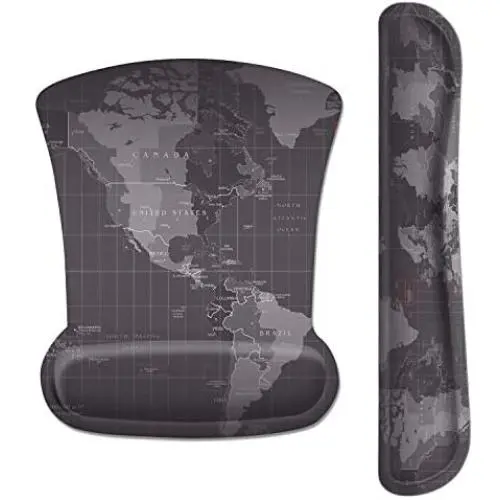 HOMKUMY Mouse Pad with Wrist Support and Keyboard Wrist Rest, Ergonomic Memory Foam Wrist Cushion Support with Non Slip Rubber Base Set for Computer, Laptop, Mac, Easy Typing & Pain Relief, World Map