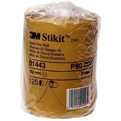 3M Stikit Gold Disc Roll, 01443, 6 in, P80A, 125 discs per roll