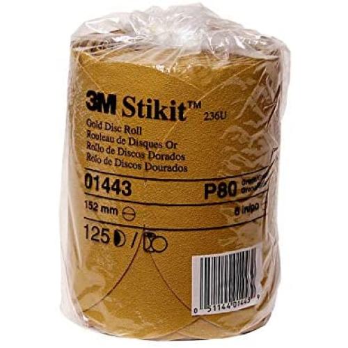 3M Stikit Gold Disc Roll, 01443, 6 in, P80A, 125 discs per roll