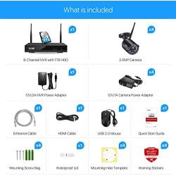 ZOSI 1080P Wireless Security Camera System, H.265+ 8 Channel 2MP CCTV NVR Recorder with Hard Drive 1TB and 4pcs 1080P Auto Match WiFi IP Camera Outdoor Indoor,Night Vision,Motion Alert, Remote Access