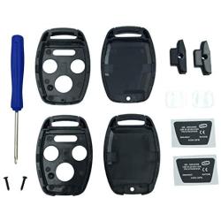 Key Fob Shell Case Fit for 4 Buttons Honda Accord Civic EX Pilot Keyless Entry Remote Car Key Housing Replacement with Free Screwdriver (Casing Only Without Blade) (Black pack 2)