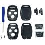 Key Fob Shell Case Fit for 4 Buttons Honda Accord Civic EX Pilot Keyless Entry Remote Car Key Housing Replacement with Free Screwdriver (Casing Only Without Blade) (Black pack 2)