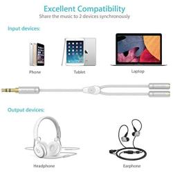 Headphone Splitter, Syncwire Nylon-Braided 3.5mm Extension Cable Audio Stereo Y Splitter (Hi-Fi Sound), 3.5mm Male to 2 Ports 3.5mm Female Headset Splitter for Apple, Samsung & More - Silver