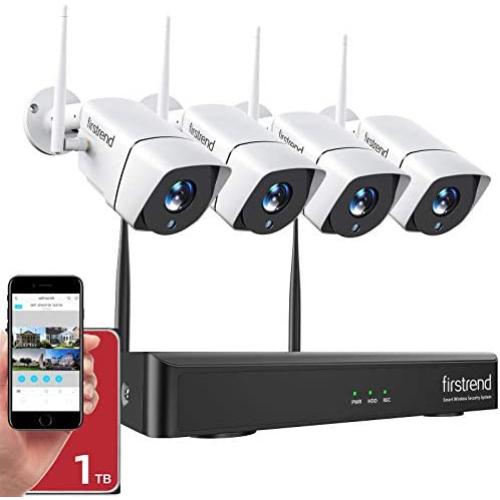 Security Camera System Wireless,Firstrend 1080P 8CH Wireless Home Security Systems with 4pcs 2MP Full HD Cameras 1TB HDD Night Vision Motion Detection Free App for Indoor Outdoor Video Surveillance