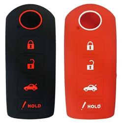 2Pcs Coolbestda Silicone 4buttons Smart Key Fob Remote Control Cover Case Protector Keyless Skin Jacket Bag for Mazda 3 6 CX-7 CX-9 MX-5 Miata Black Red