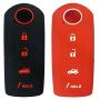 2Pcs Coolbestda Silicone 4buttons Smart Key Fob Remote Control Cover Case Protector Keyless Skin Jacket Bag for Mazda 3 6 CX-7 CX-9 MX-5 Miata Black Red
