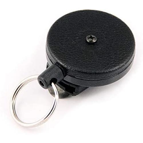 KEY-BAK Original Retractable Key Holder with a Black Front, Removable Rotating Belt Clip, Split Ring and Made in the USA