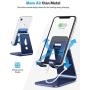 OMOTON C3 Cell Phone Stand for Desk, Larger and Exceptionally Stable, Adjustable Phone Cradle Holder with Bigger Body & Longer Arm, Compatible with iPhone, Tablets (7-10'') and More, Navy Blue