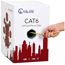Newyork Cables 1000ft Cat6 Plenum | 100% Solid Bare Copper Wire 23AWG 4 Pair, 550MHz, Unshielded Twisted Pair (UTP), Cat 6 Ethernet Cable Plenum - Yellow