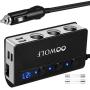 OOWOLF Cigarette Lighter Adapter Quick Charge 3.0 180W 12V/24V 3-Socket Splitter 4 USB Ports Car Power Adapter for GPS, Dash Cam, Sat Nav, Phone, Tablet, etc