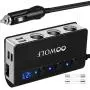 OOWOLF Cigarette Lighter Adapter Quick Charge 3.0 180W 12V/24V 3-Socket Splitter 4 USB Ports Car Power Adapter for GPS, Dash Cam, Sat Nav, Phone, Tablet, etc