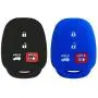 EXUNTECH 2pcs Silicone 4 Button Smart Key Fob Cover Remote Keyless Entry Bag Compatible with Toyota Camry Avalon Corolla RAV4 Highlander Venza HYQ12BDM, Black Blue