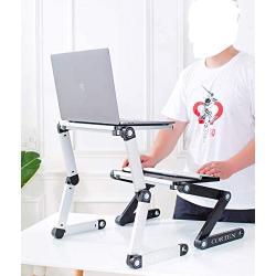 Ergonomic Portable Laptop Stand Table Desk Foldable Lap Tray for Bed Sofa Fully Adjustable Height and Angle Laptop Riser with USB Fans for Work from Home or Travel(Silver)