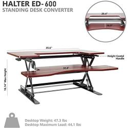Halter Stand Up Desk Converter for Laptop, Dual Monitor and Laptop Riser Adjustable Standing Desk w/Cable Management & Keyboard Tray (Cherry)