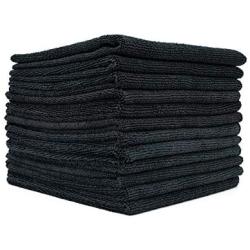 The Rag Company (12-Pack) 16 in. x 16 in. Commercial Grade All-Purpose Microfiber Highly Absorbent, LINT-Free, Streak-Free Cleaning Towels (Black)