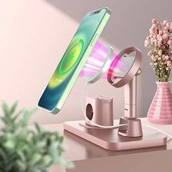 Imguardz Charging Stand Compatible with Magsafe Charger Apple Watch AirPods/Pro iPhone 12/Pro/Max/Mini, Upgraded Charging Station Holder Desk Dock Base Mount for Multiple Devices -Rose Gold