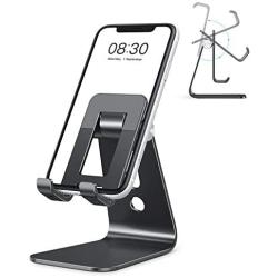 OMOTON C3 Cell Phone Stand for Desk, Larger and Exceptionally Stable, Adjustable Phone Cradle Holder with Bigger Body & Longer Arm, Compatible with iPhone, Tablets (7-10'') and More,Black