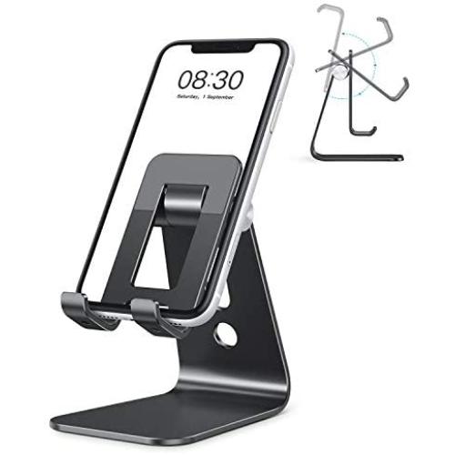 OMOTON C3 Cell Phone Stand for Desk, Larger and Exceptionally Stable, Adjustable Phone Cradle Holder with Bigger Body & Longer Arm, Compatible with iPhone, Tablets (7-10'') and More,Black