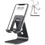 OMOTON C3 Cell Phone Stand for Desk, Larger and Exceptionally Stable, Adjustable Phone Cradle Holder with Bigger Body & Longer Arm, Compatible with iPhone, Tablets (7-10'') and More,Black