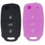 LemSa 2Pcs Rubber Silicone Flip Key Fob Case Cover Protector Holder for VW Volkswagen Jetta GTI Passat Golf Tiguan Touareg Beetle, Black/Purple
