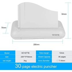 Electric 3 Hole Paper Punch, VEYETTE Heavy Duty Commercial Hole Puncher with Adapter for Office School Studio, 30 Sheet Capacity,Color Gray