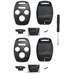 Cutting Not Required - Replacement Key Fob Shell Case Fit for Honda Accord Civic Ex Pilot CR-V 4 Buttons Keyless Entry Remote Car Key Housing with Screwdriver (Black 2Pack)